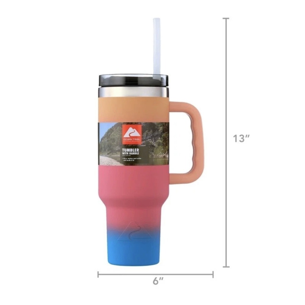 Ozark Trail 40 oz Stainless Steel Tumbler With Handle Insulated Multicolor NEW